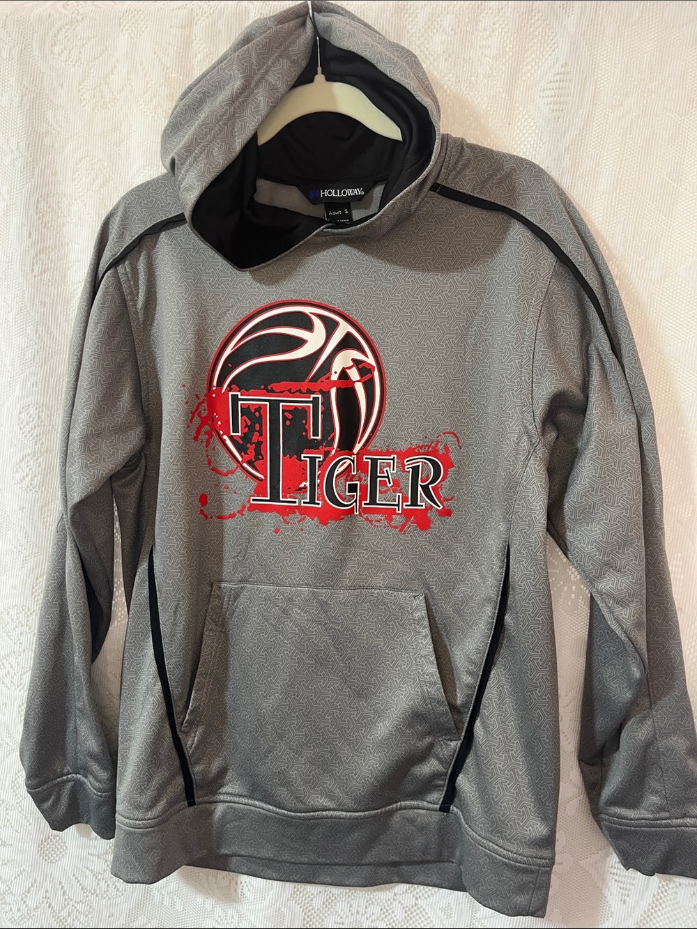 😻5for$15😻Holloway Gray Hoodie with Red & Black Basketball Tiger Graphic S